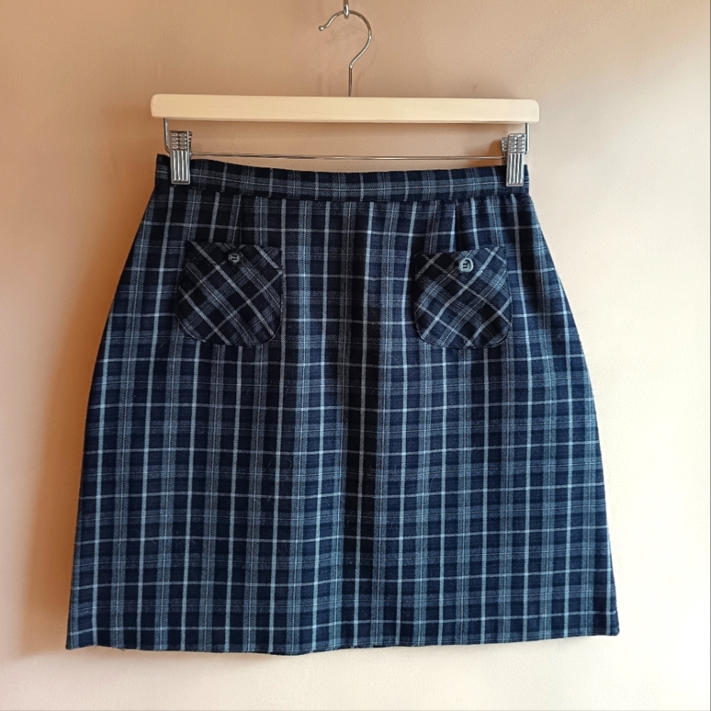 Vintage 90s Plaid Navy Mini Skirt Made in Canada